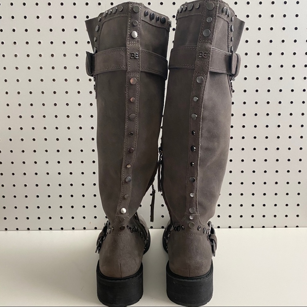 Sam Edelman Gray Suede Studded Knee-High Heeled Boots - Picture 4 of 9